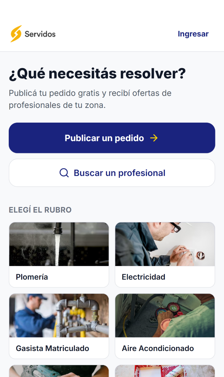 Servidos customer home interface exploration