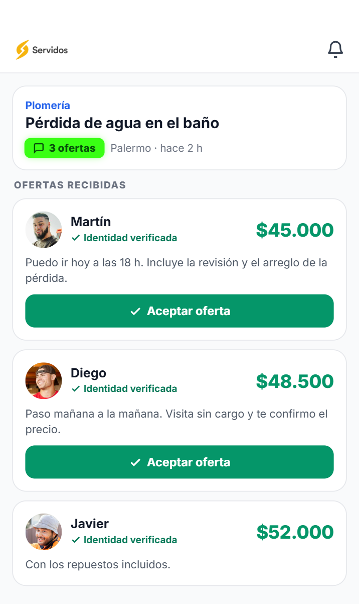 Servidos customer offer comparison interface exploration