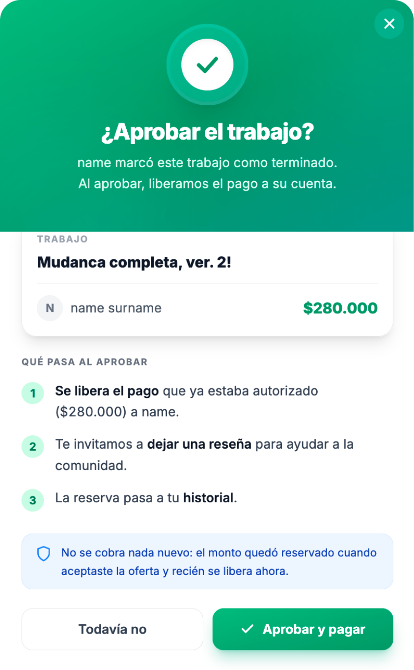 Servidos completed-work payment release interface exploration