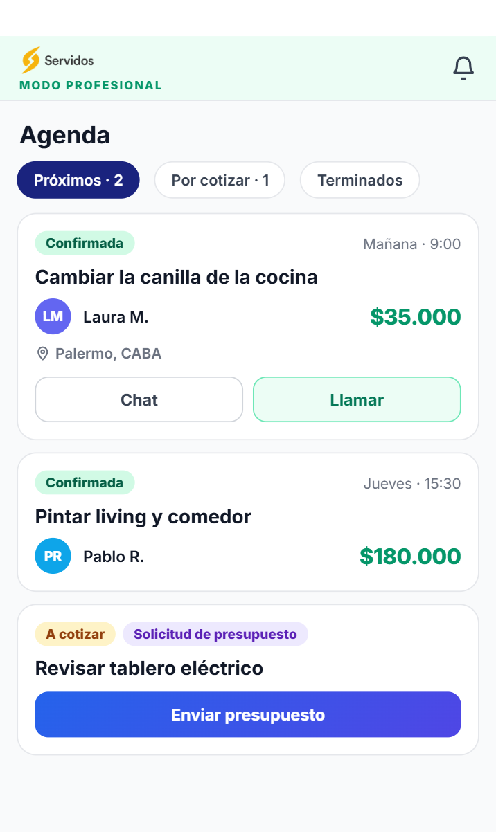 Servidos provider agenda interface exploration