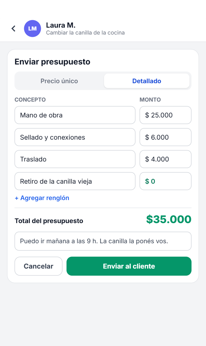 Servidos provider quote form interface exploration